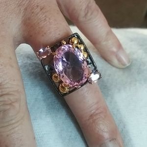 8-Ct Pink Kunzite & Black 925-Silver Cocktail Ring